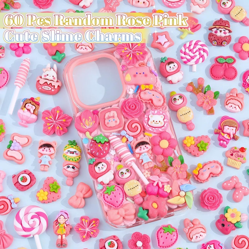 Glitzest 60PCS TINKRSTUFF Rose Pink Slime Charms Cute Flatback Resin Charms for Slime, Random Kawaii Decoden Charm for Embellishments Phone Junk Case Charms Bulk, Hairpins Scrapbooking Crafting & DIY Decor - Image 3